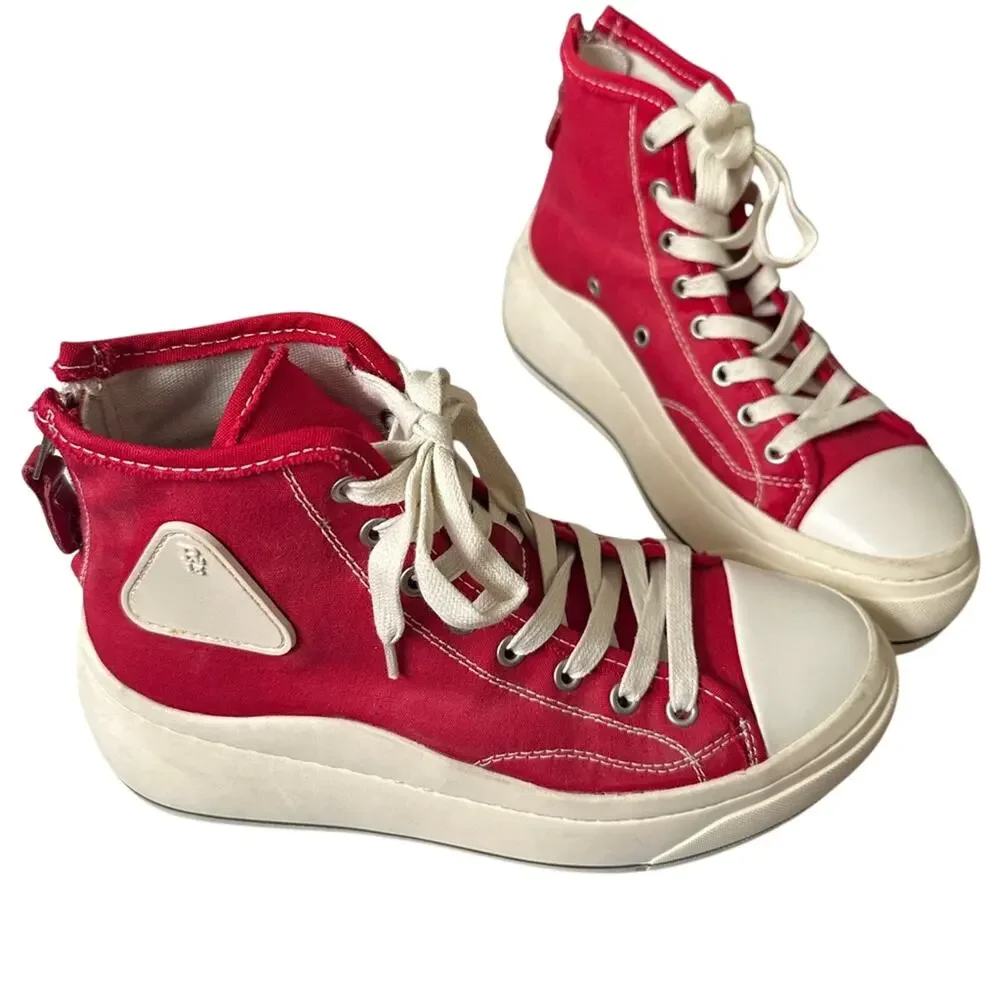 rare R13 Kirk Red Canvas High-Top Sneakers EU 38 US 8 Distressed White Platform